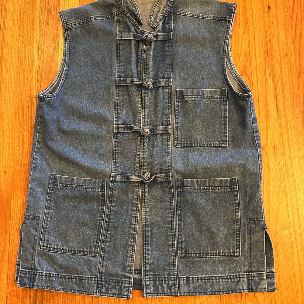 Vintage East Bay Mercantile Long Denim Vest w Toggles - 3 Pockets - Men’s S